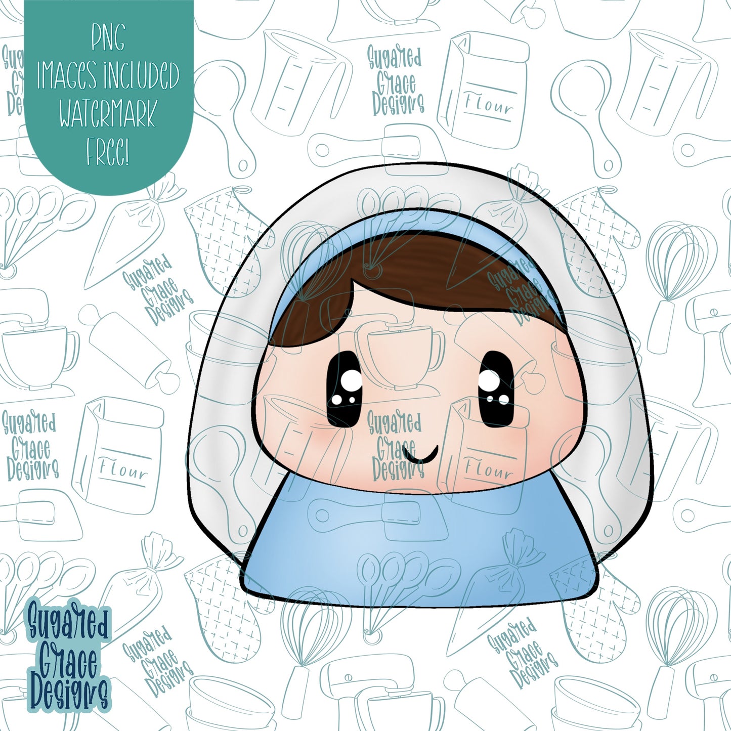 Nativity Mary Cookie Cutter with Matching Printable PNG Images for Edible Ink Printers Including Eddie