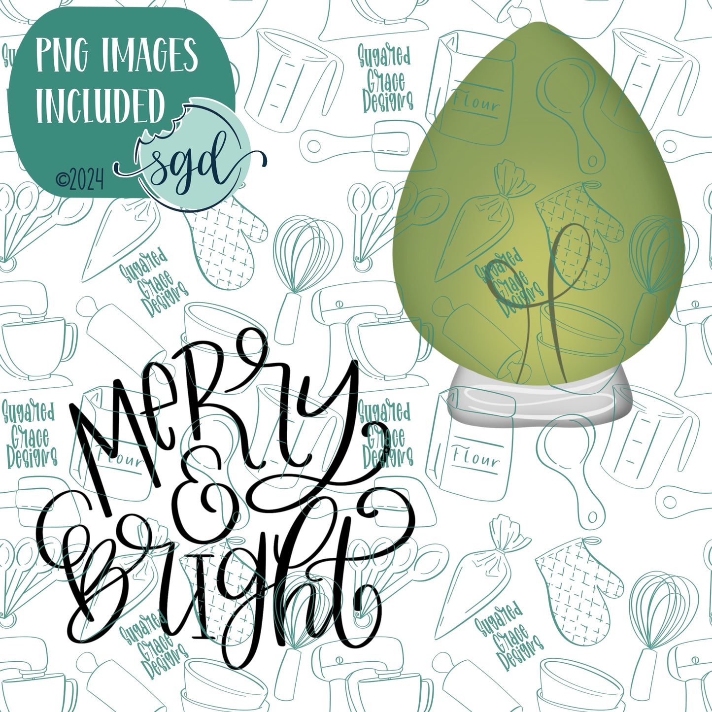 Merry and Bright Cookie Cutter Set with PNG Images to Match - Hand Drawn Graphics for Edible Ink Printers