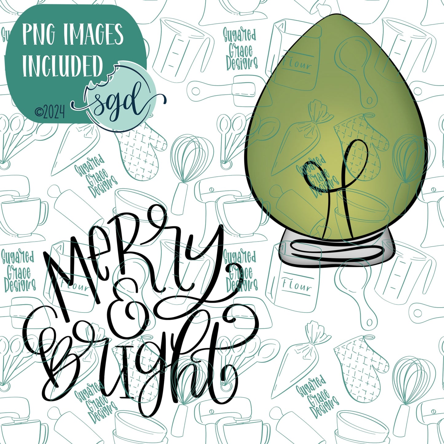 Merry and Bright Cookie Cutter Set with PNG Images to Match - Hand Drawn Graphics for Edible Ink Printers