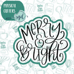 Merry and Bright Word Plaque Cookie Cutter with PNG Images to Match - Hand Drawn Graphics for Edible Ink Printers