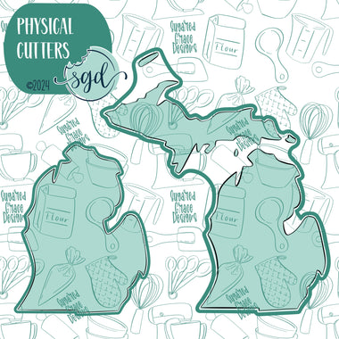 Michigan State Cookie Cutter with PNG Images to Match - Hand Drawn Graphics for Edible Ink Printers - United States Shape