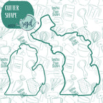 Michigan State Cookie Cutter with PNG Images to Match - Hand Drawn Graphics for Edible Ink Printers - United States Shape