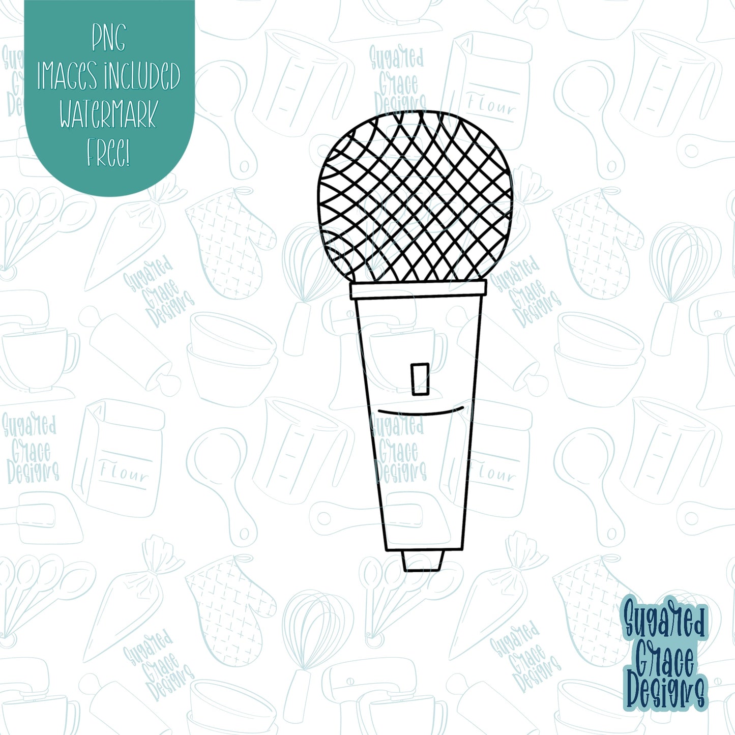 Microphone cookie cutter with png images for edible ink printers including Eddie