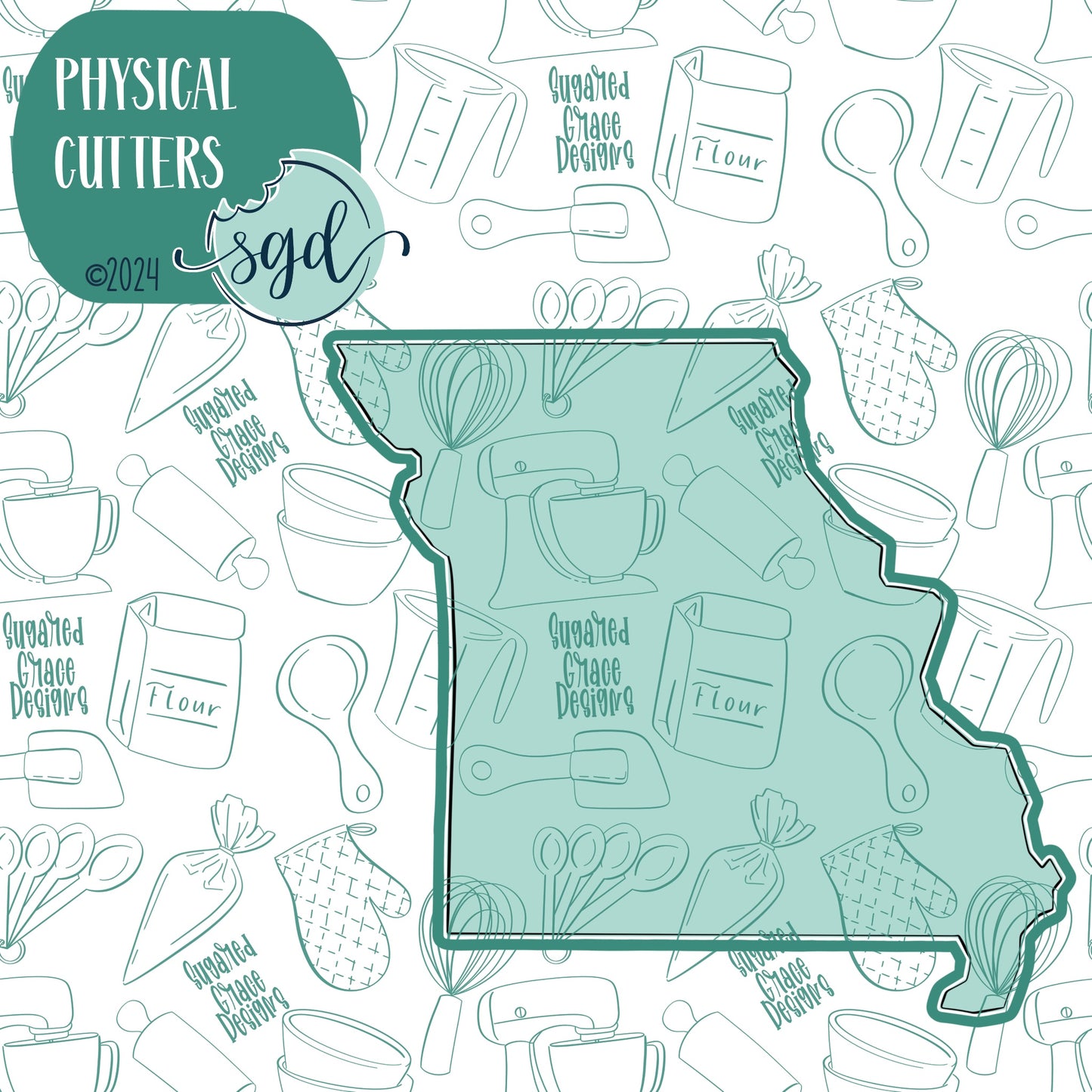 Missouri State Cookie Cutter with PNG Images to Match - Hand Drawn Graphics for Edible Ink Printers - United States Shape