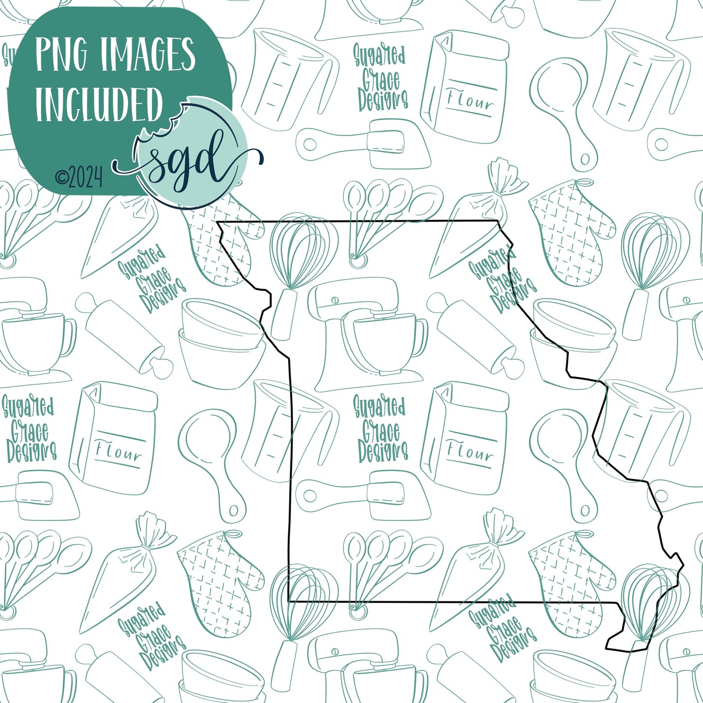 Missouri State Cookie Cutter with PNG Images to Match - Hand Drawn Graphics for Edible Ink Printers - United States Shape