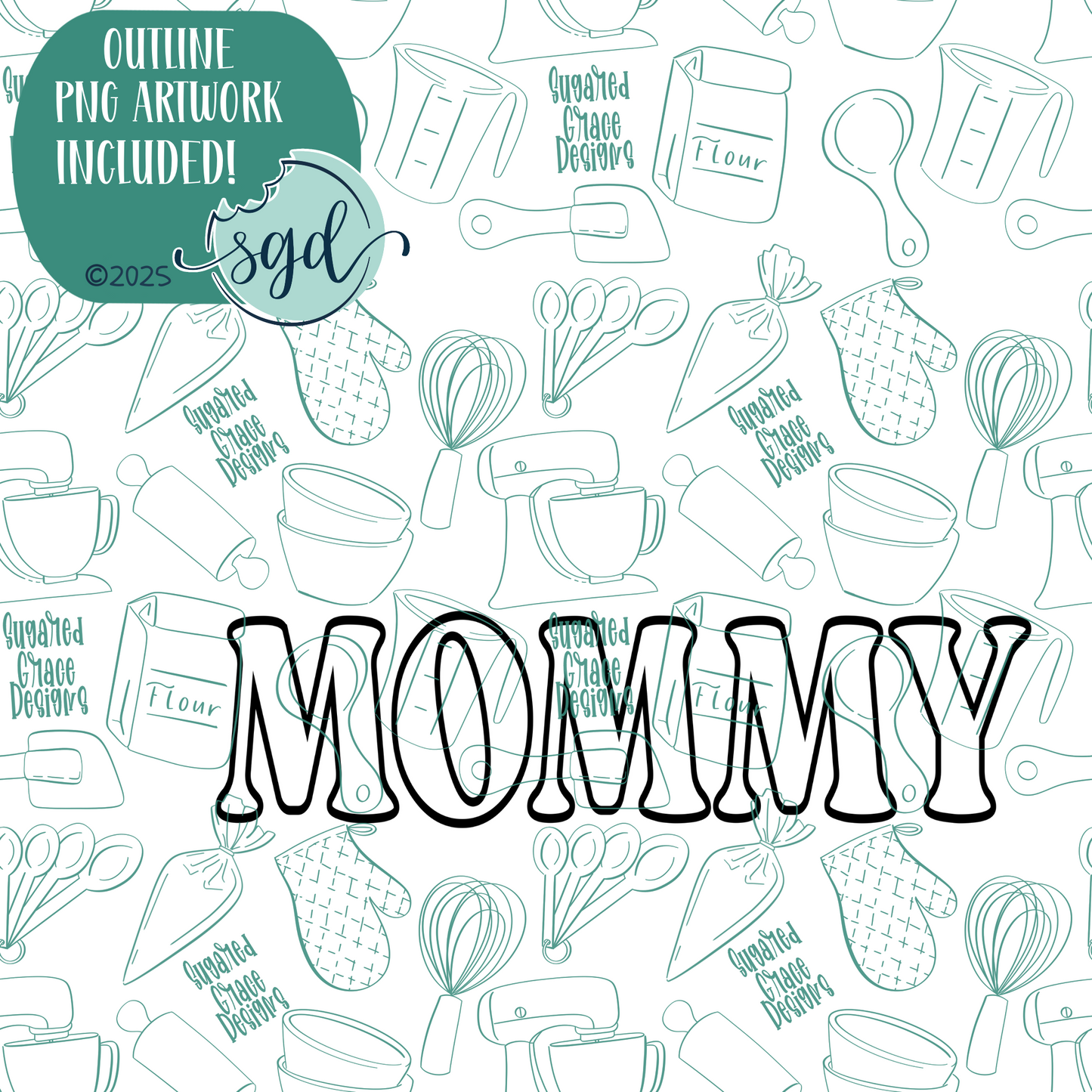 Mommy Word Stick Cookie Cutter with PNG Images to Match - Hand Drawn Graphics for Edible Ink Printers