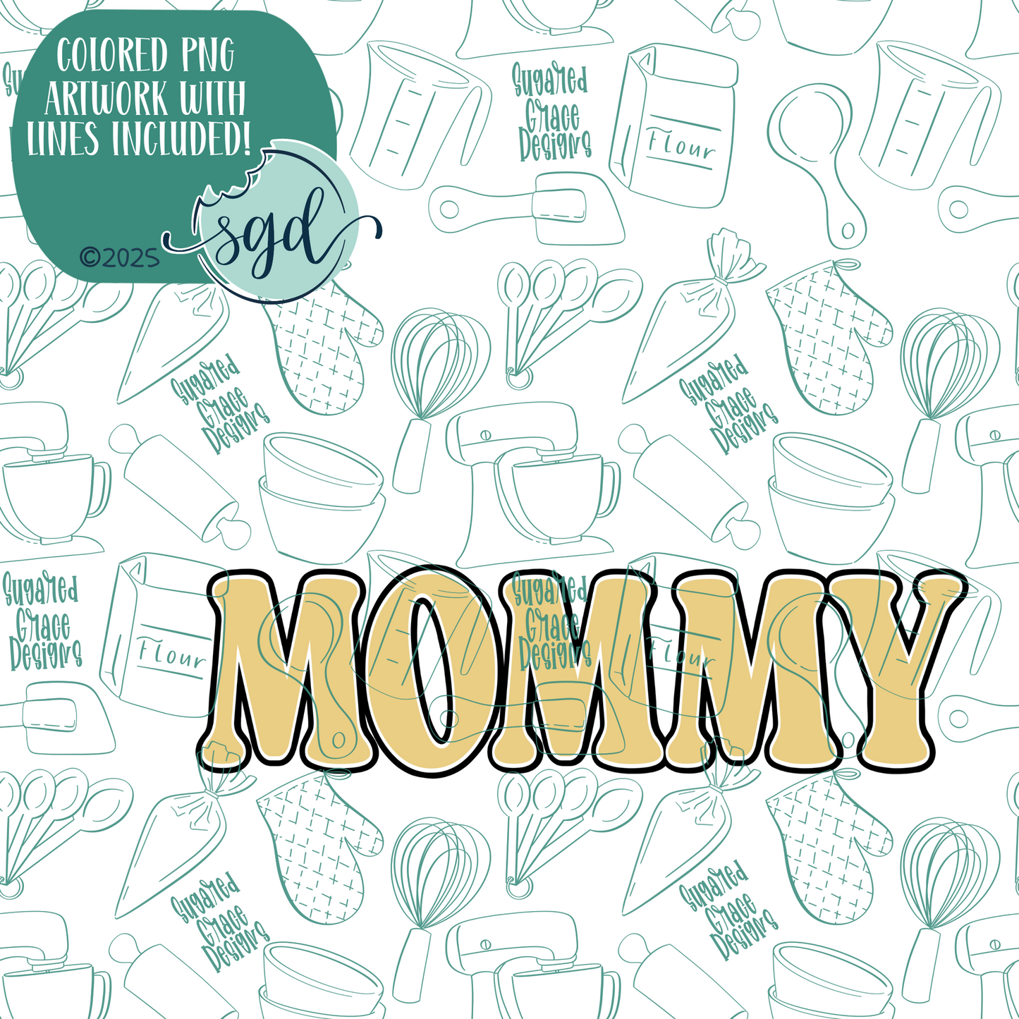 Mommy Word Stick Cookie Cutter with PNG Images to Match - Hand Drawn Graphics for Edible Ink Printers