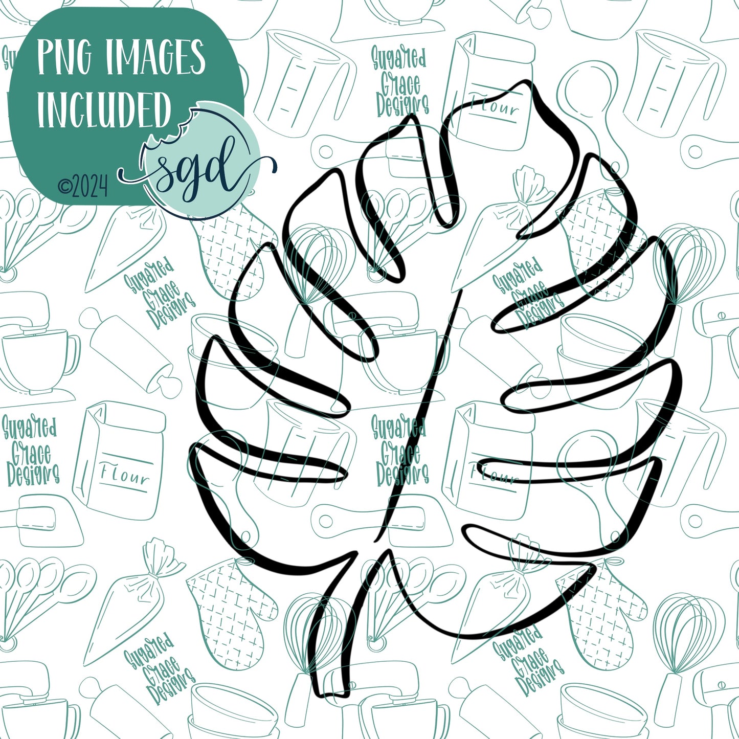 Monstera Leaf Cookie Cutter with PNG Images to Match - Hand Drawn Graphics for Edible Ink Printers