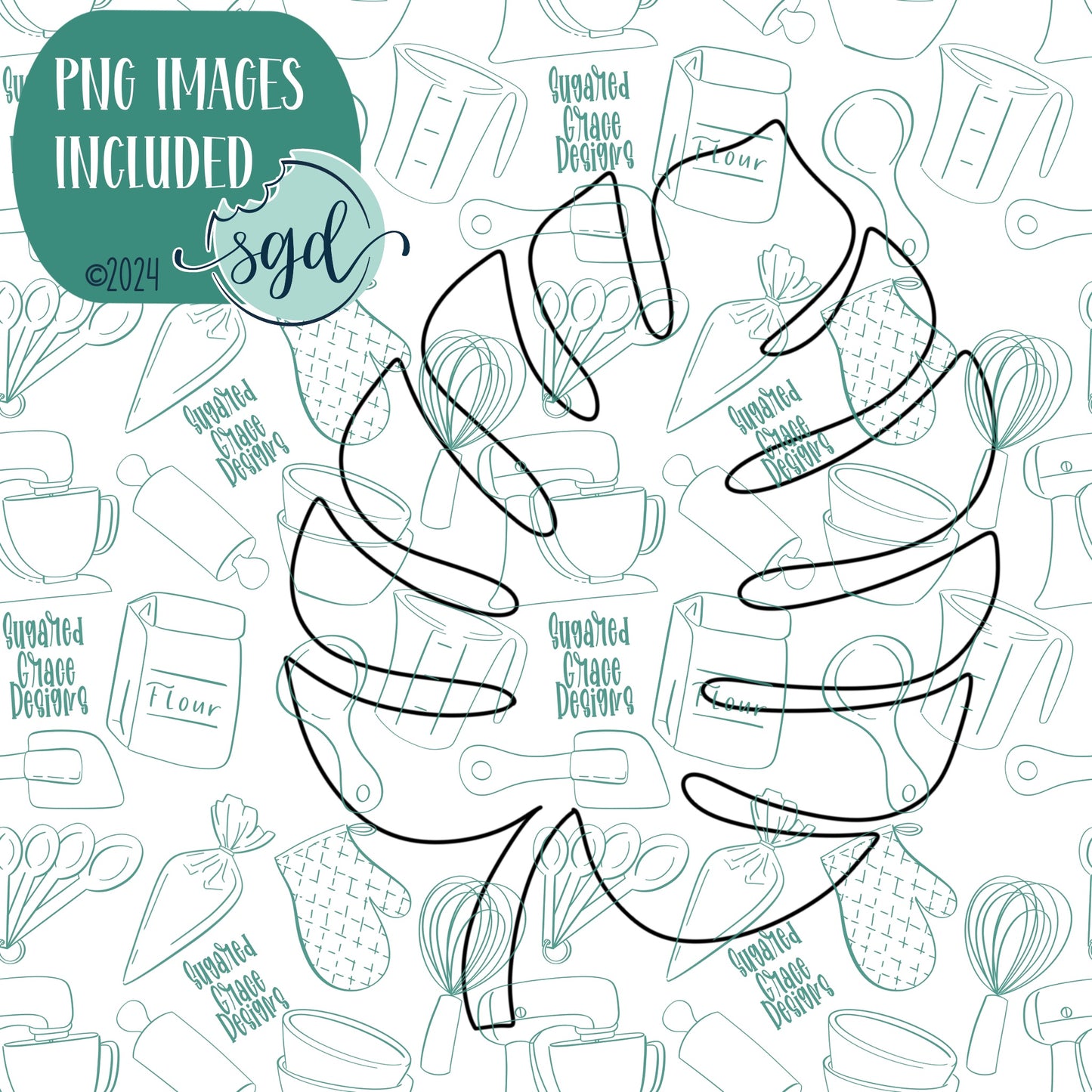 Monstera Leaf Cookie Cutter with PNG Images to Match - Hand Drawn Graphics for Edible Ink Printers