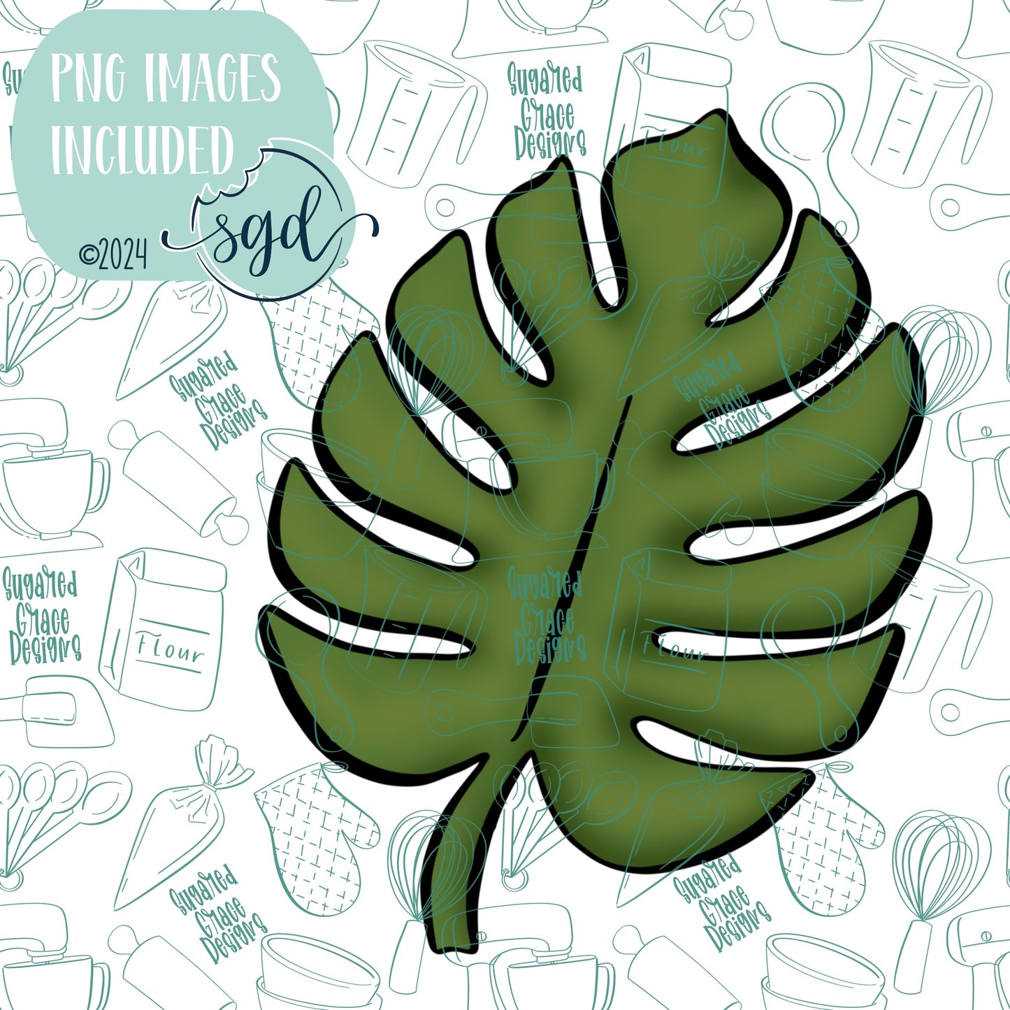 Monstera Leaf Cookie Cutter STL File  with PNG Images to Match - For 3D Printing and Edible Ink Printers
