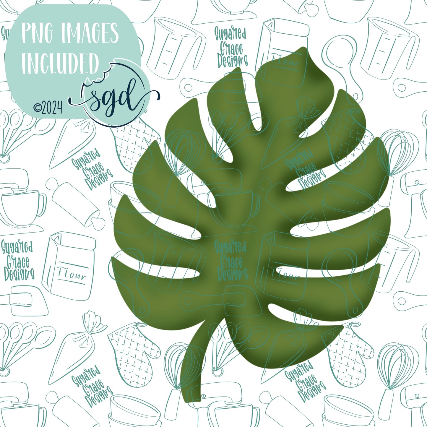 Monstera Leaf Cookie Cutter STL File  with PNG Images to Match - For 3D Printing and Edible Ink Printers