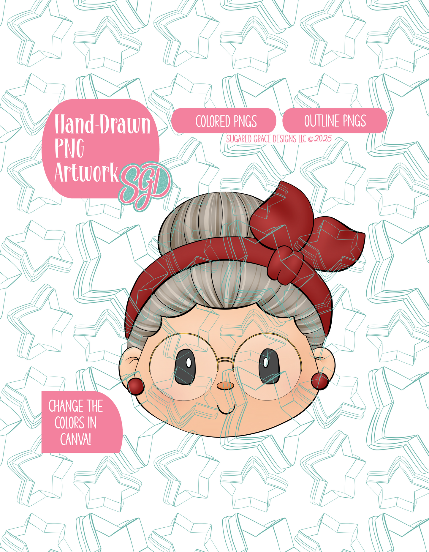 Mrs Claus PNG Image Set for Edible Ink Printers - Hand Drawn Editable Graphic