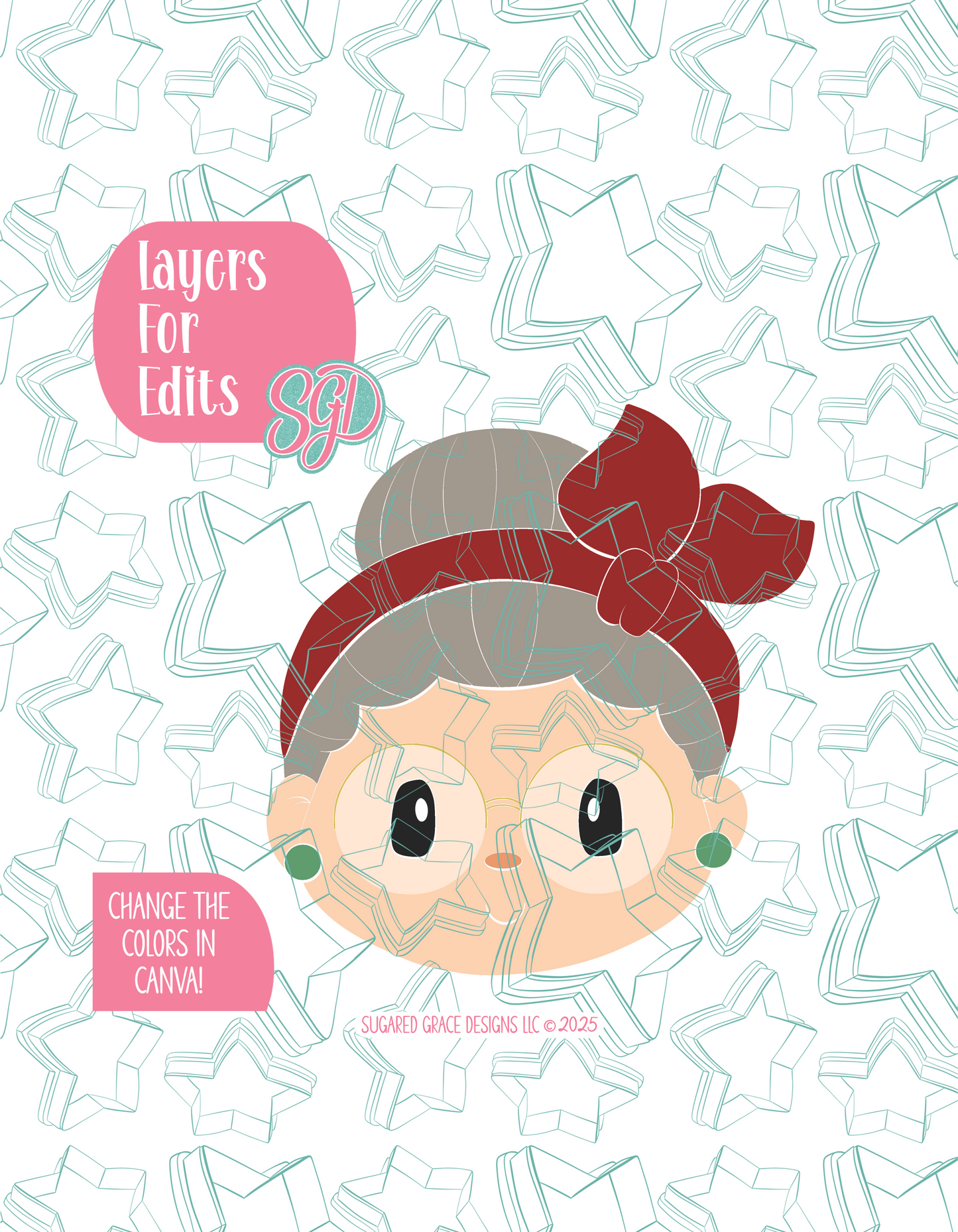 Mrs Claus PNG Image Set for Edible Ink Printers - Hand Drawn Editable Graphic