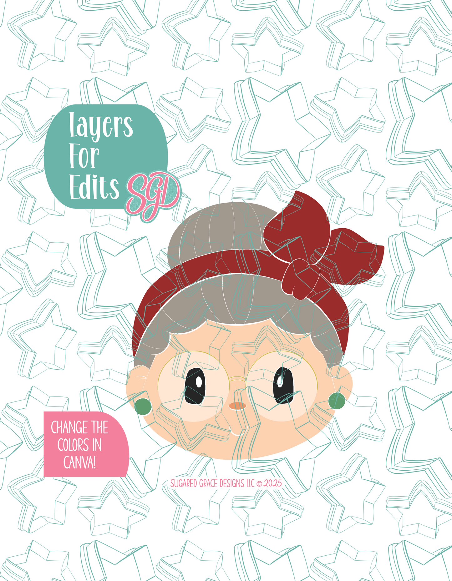 Mrs Claus Cookie Cutter with PNG Images to Match - Hand Drawn Graphics for Edible Ink Printers