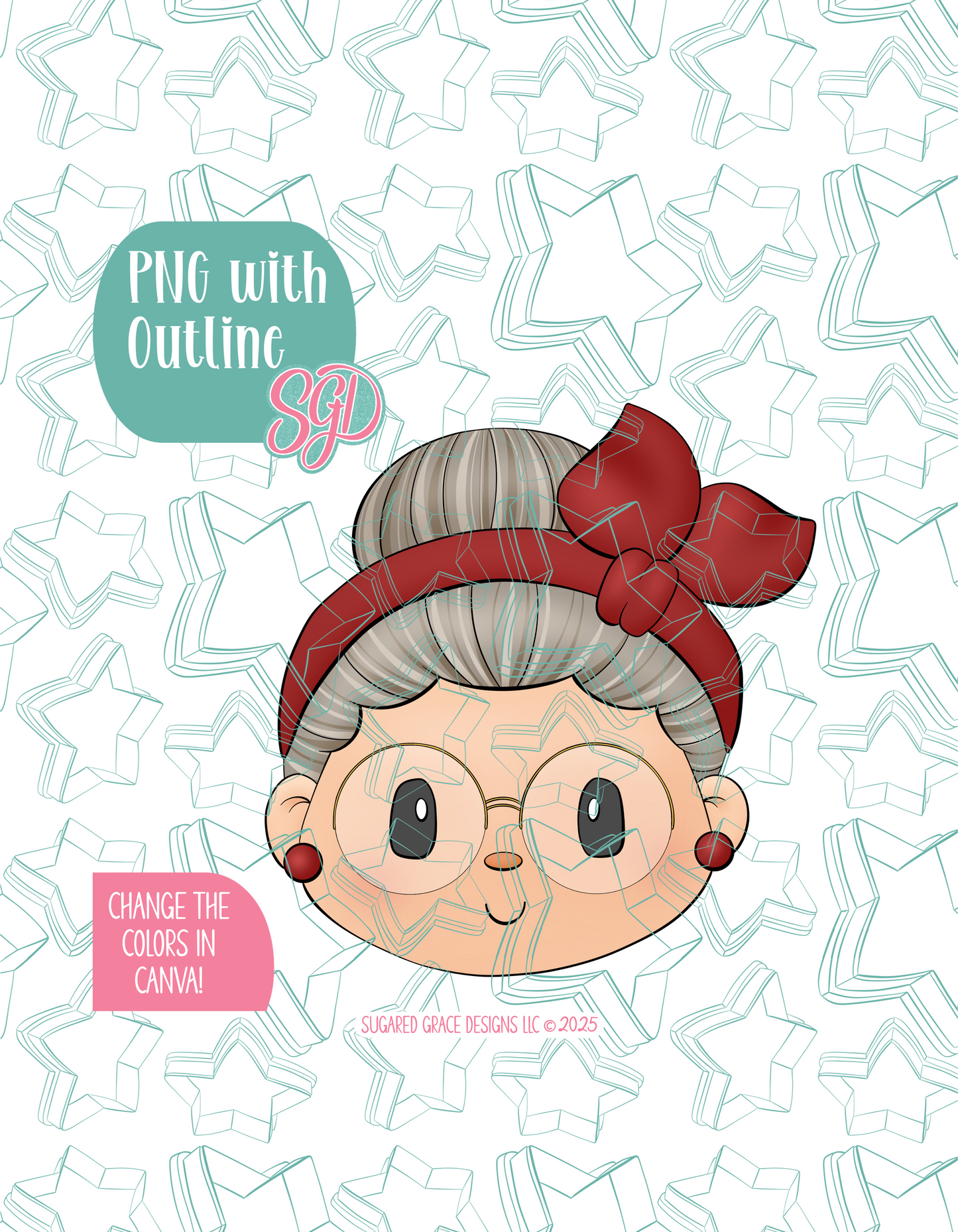Mrs Claus Cookie Cutter with PNG Images to Match - Hand Drawn Graphics for Edible Ink Printers