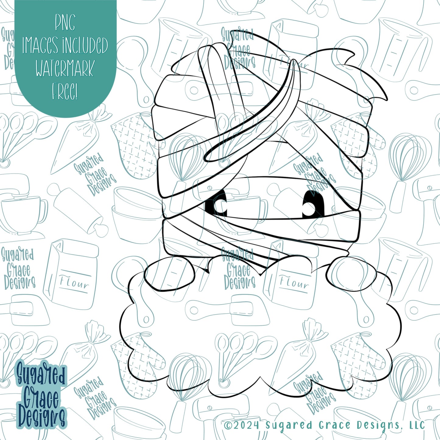 Mummy Plaque Cookie Cutter with Matching Printable PNG Images for Edible Ink Printers Including Eddie