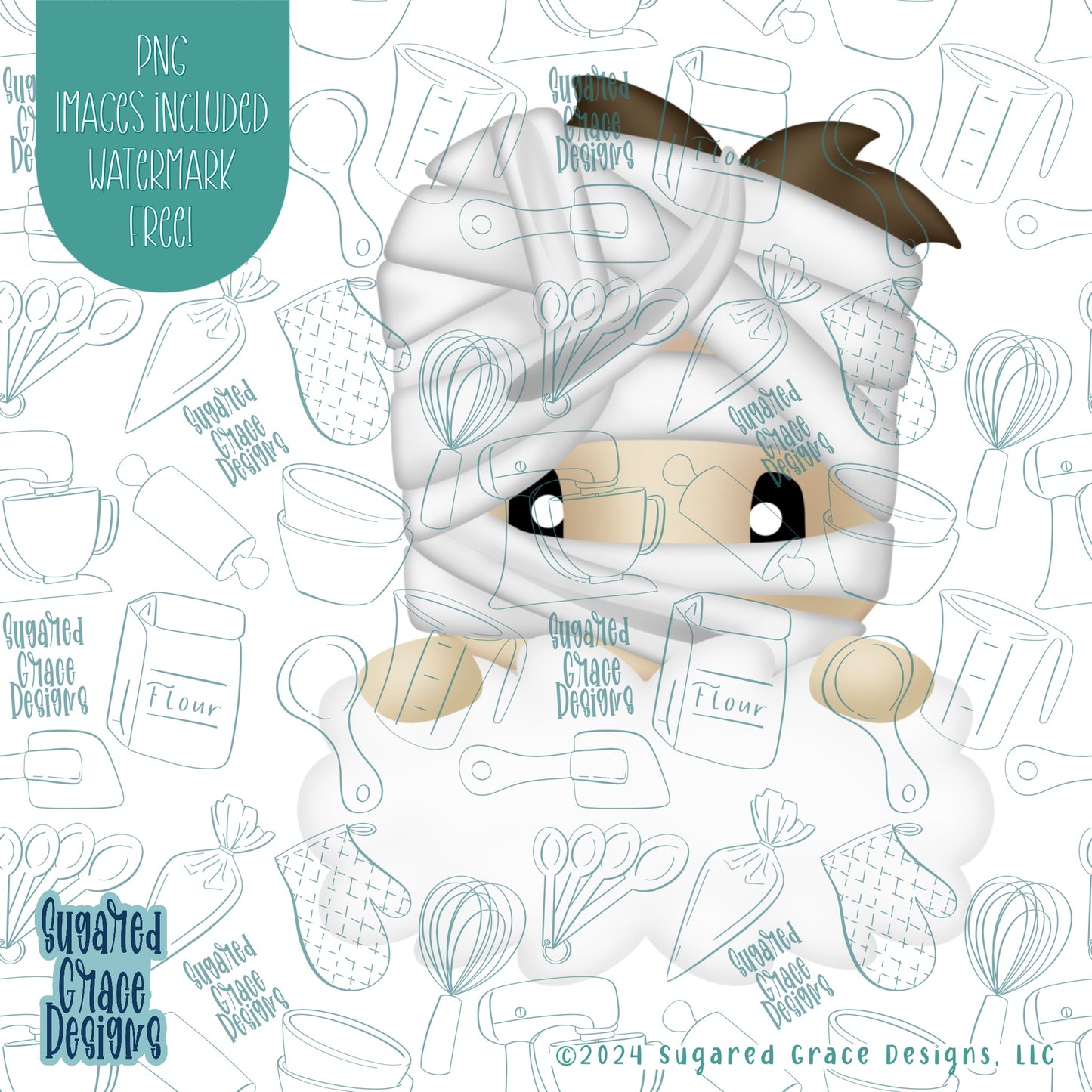 Mummy Plaque Cookie Cutter with Matching Printable PNG Images for Edible Ink Printers Including Eddie