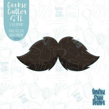 Mustache Cookie Cutter STL Files for 3D Printers with Matching Printable PNG Images for Edible Ink Printers Including Eddie