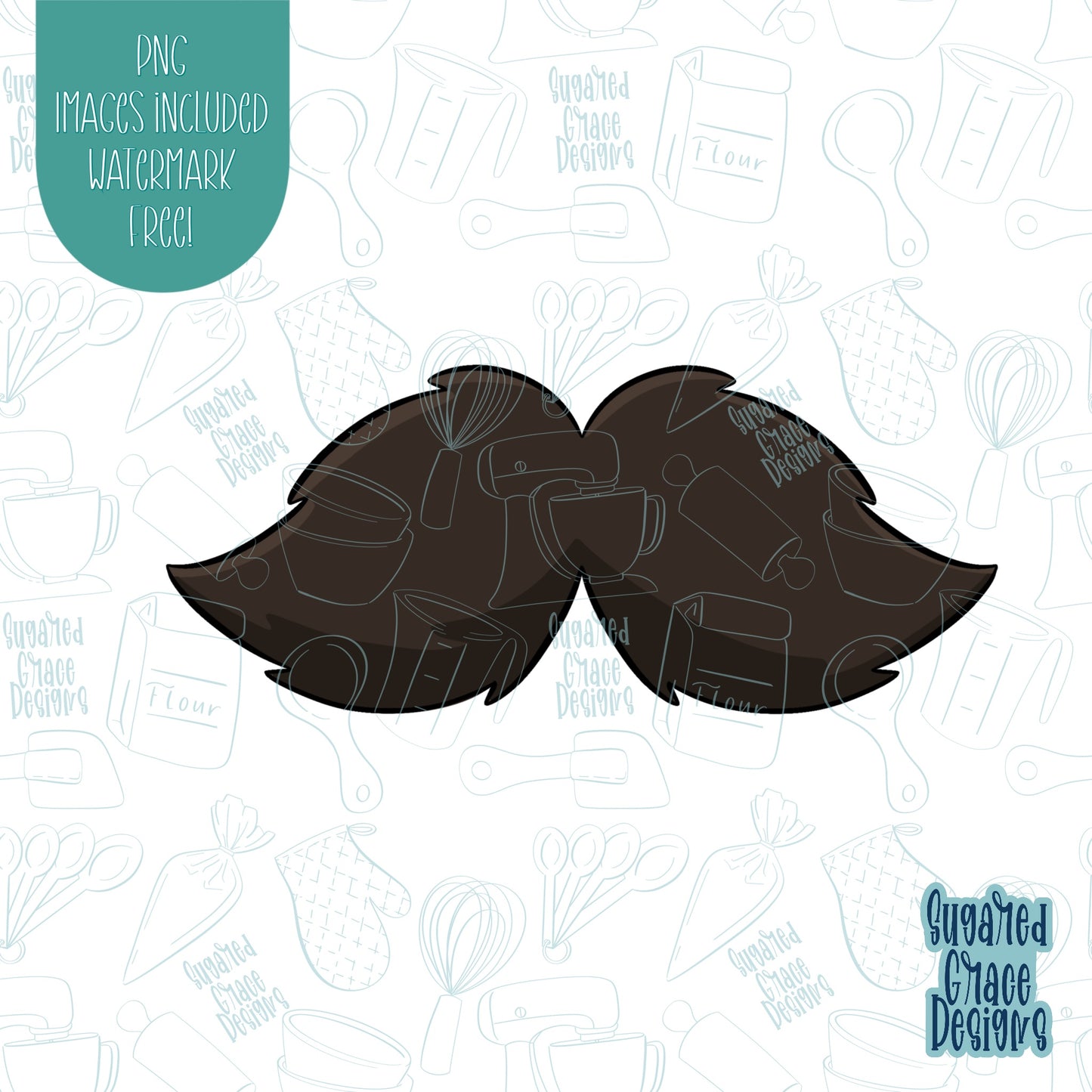 Mustache Cookie Cutter with Matching PNG Images for Edible Ink Printers Including Eddie