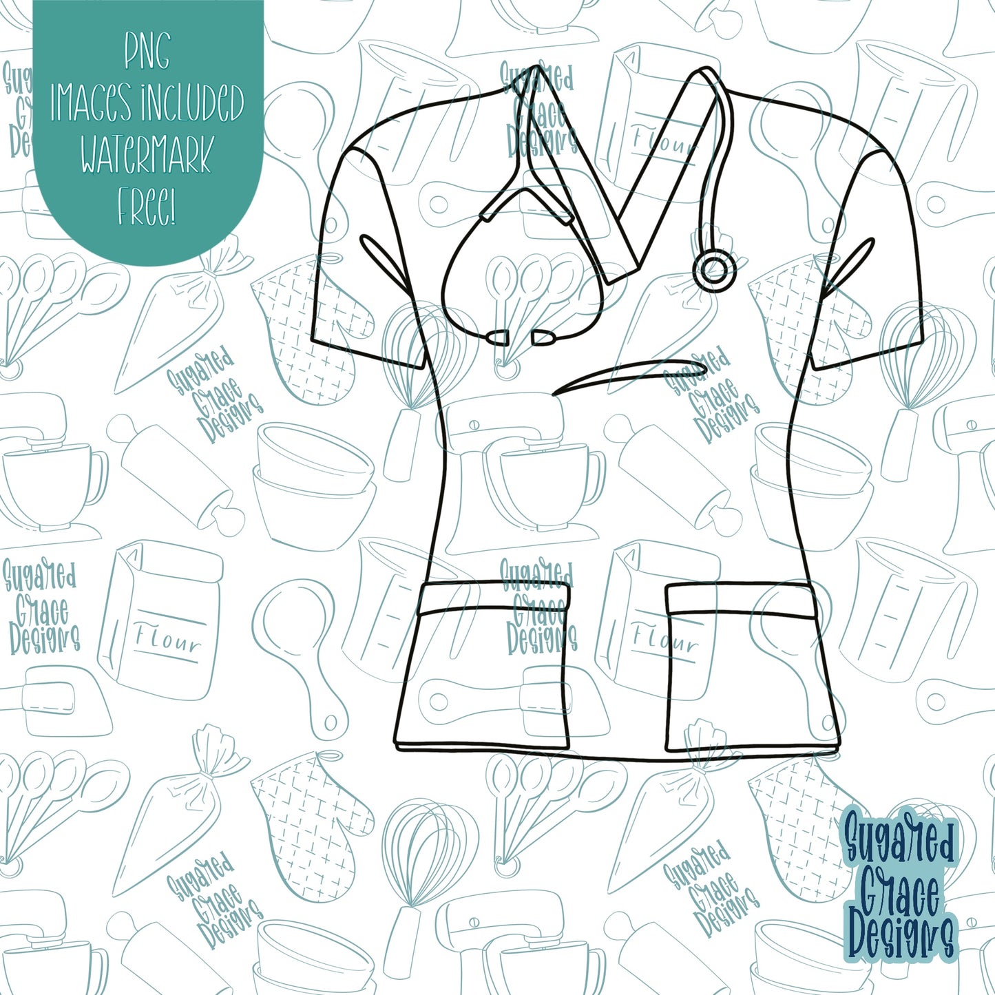 Nurse Scrubs Shirt Cookie Cutter with Matching PNG Images for Edible Ink Printers Including Eddie