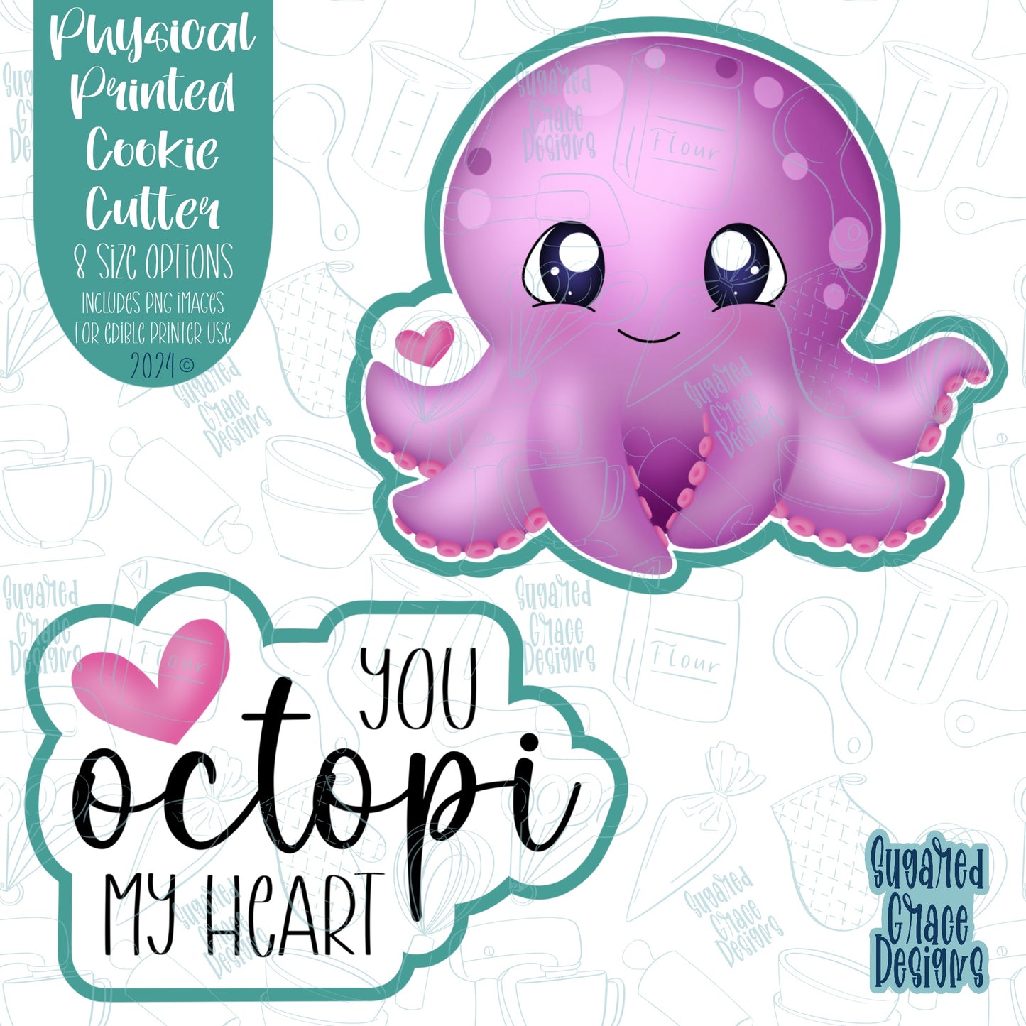 You Octopi My Heart Punny Valentines Day Cookie Cutter with Matching PNG Images for Edible Ink Printers Including Eddie