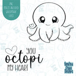 You Octopi My Heart Punny Valentines Day Cookie Cutter with Matching PNG Images for Edible Ink Printers Including Eddie