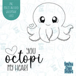 You Octopi My Heart Punny Valentines Day Cookie Cutter with Matching PNG Images for Edible Ink Printers Including Eddie