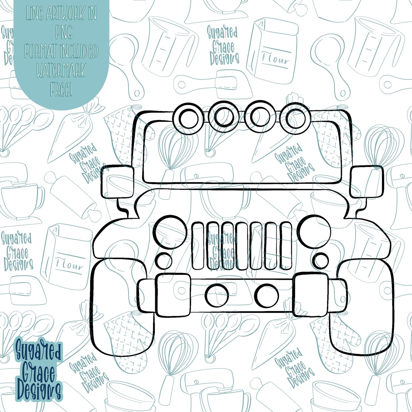 Off Road SUV Vehicle Cookie Cutter STL Files for 3D Printing with Matching Printable PNG Images for Edible Ink Printers Including Eddie