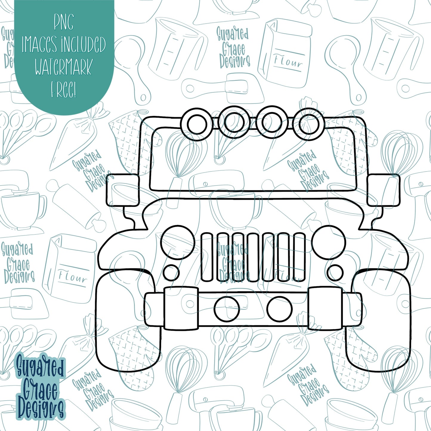 Off Road SUV Vehicle Cookie Cutter with Matching Printable PNG Images for Edible Ink Printers Including Eddie