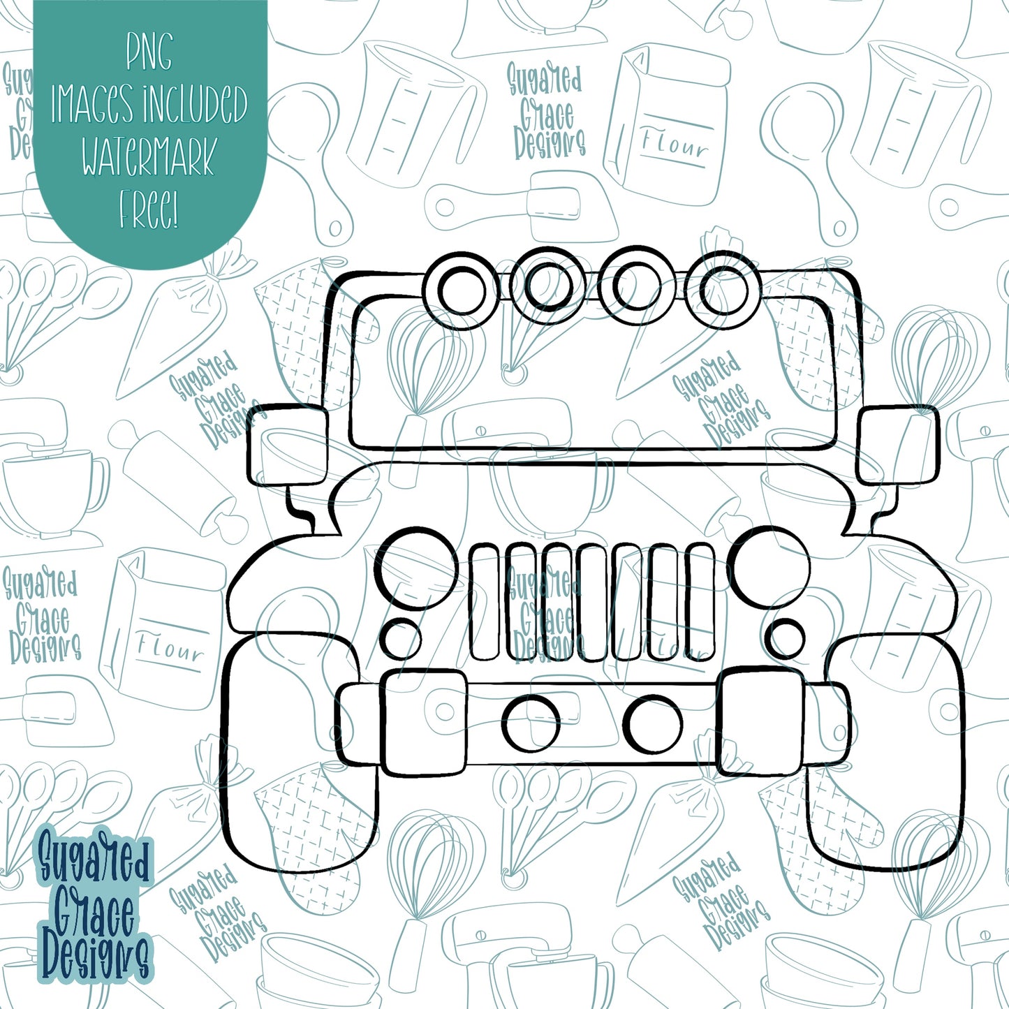 Off Road SUV Vehicle Cookie Cutter with Matching Printable PNG Images for Edible Ink Printers Including Eddie