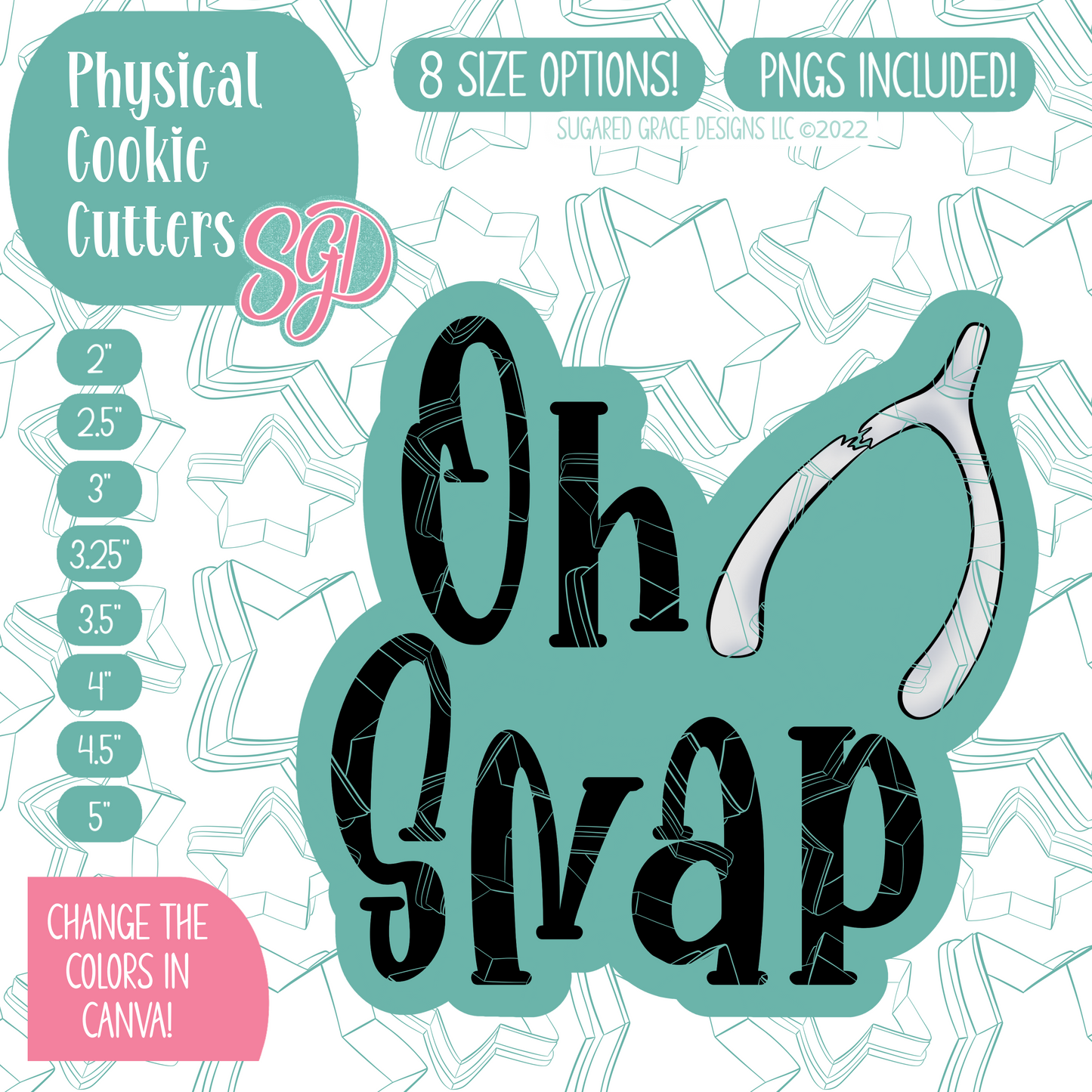 Oh Snap Wishbone Plaque Cookie Cutter with PNG Images to Match - Hand Drawn Graphics for Edible Ink Printers