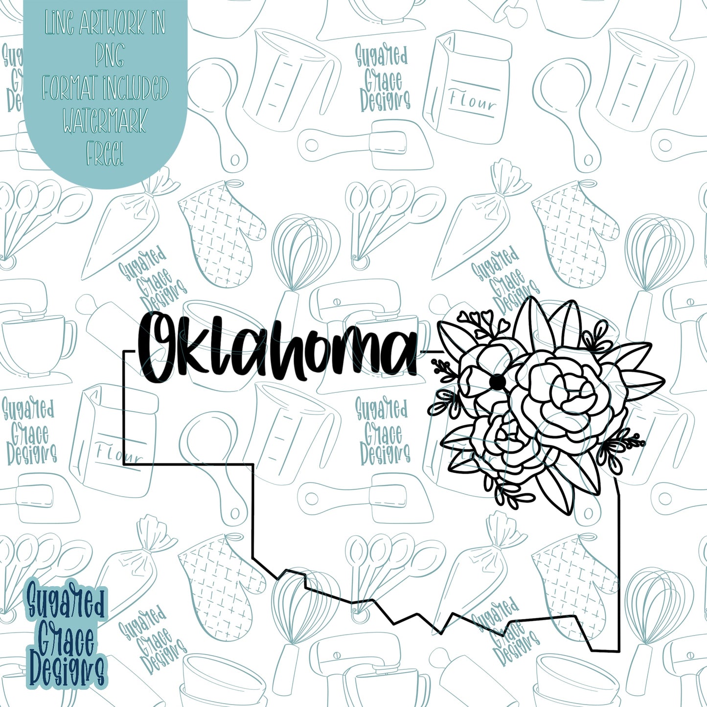 Floral State of Oklahoma Cookie Cutter STL Files for 3D Printing with Matching Printable PNG Images for Edible Ink Printers Including Eddie