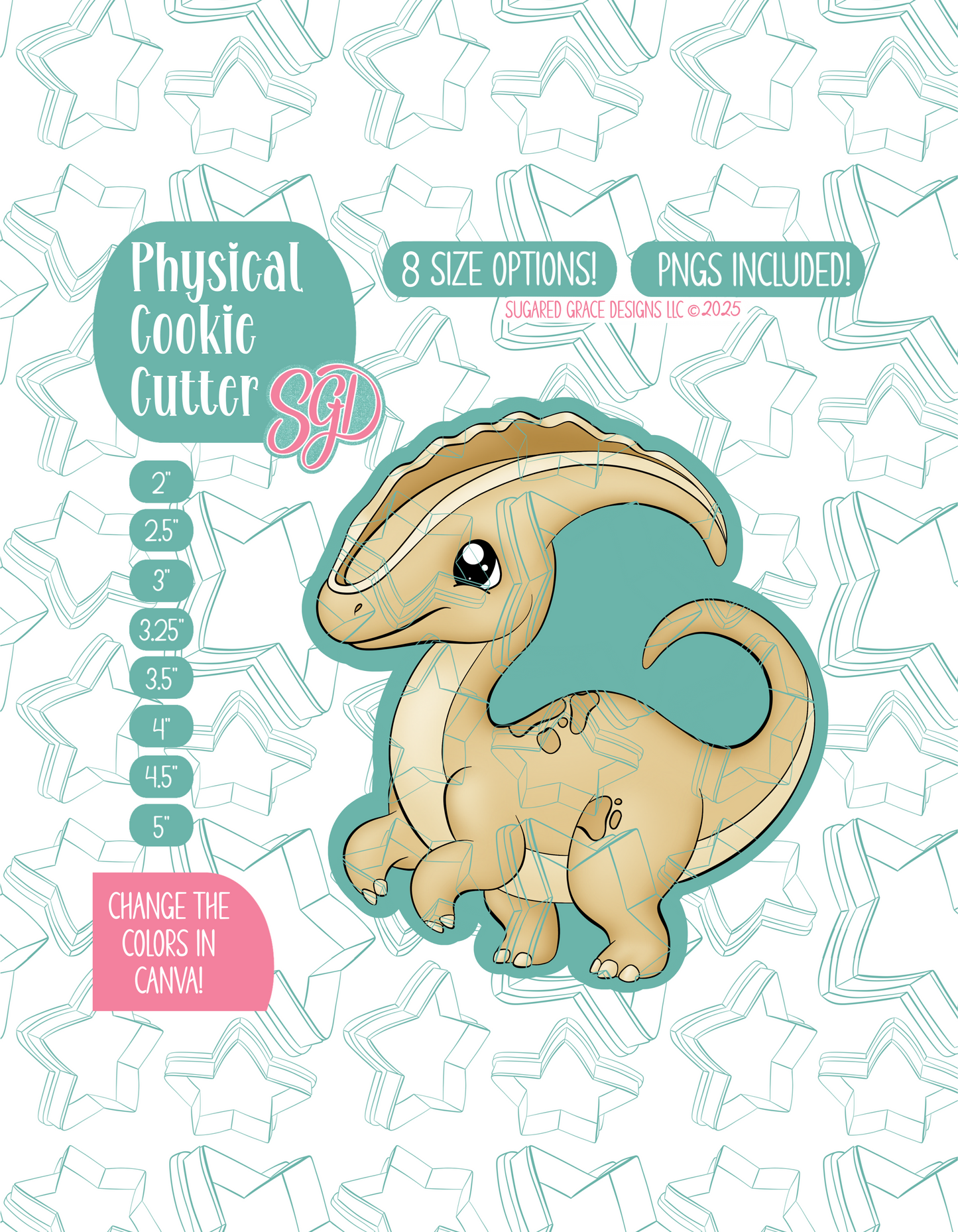 Yellow Parasaurolophus Dinosaur Cookie Cutter with PNG Images to Match - Hand Drawn Graphics for Edible Ink Printers