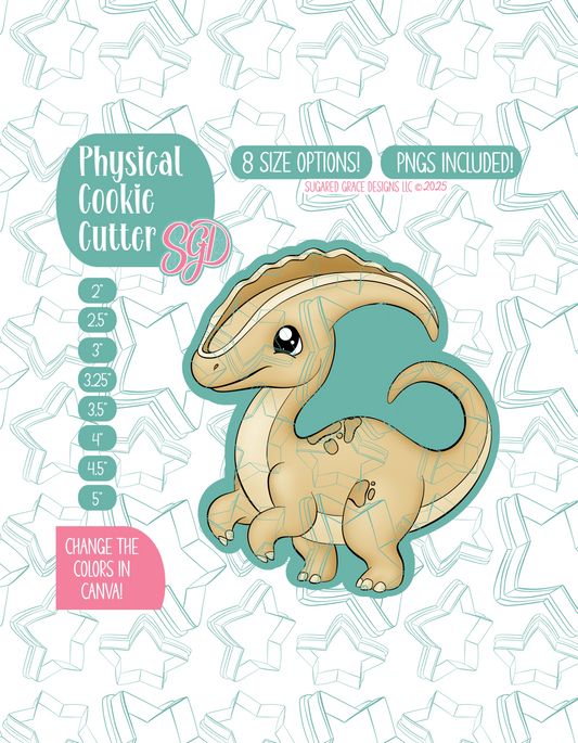 Yellow Parasaurolophus Dinosaur Cookie Cutter with PNG Images to Match - Hand Drawn Graphics for Edible Ink Printers