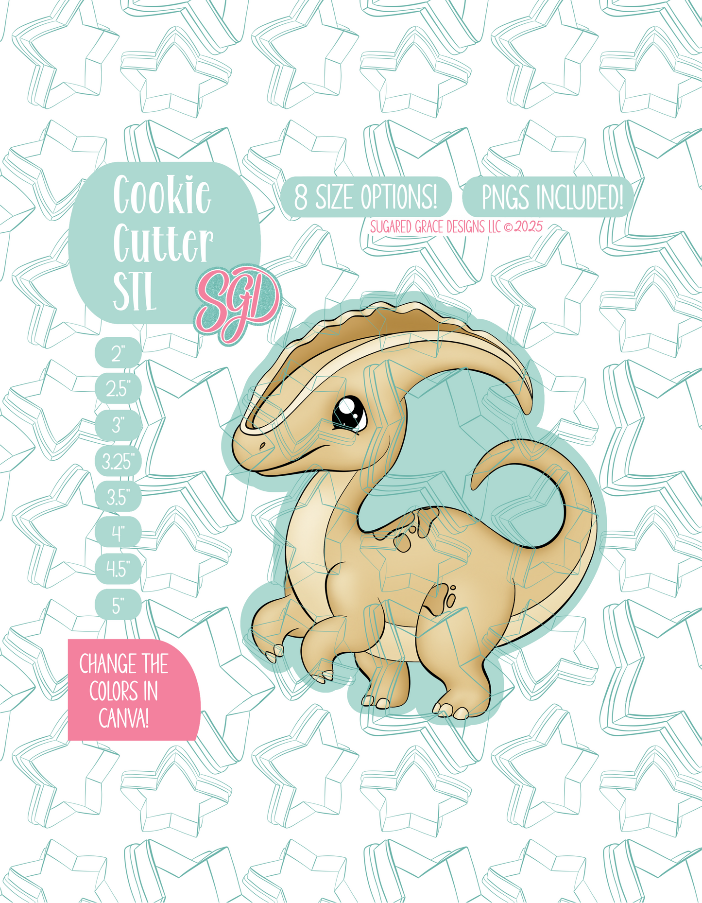 Yellow Parasaur Dinosaur Cookie Cutter STL File with PNG Images to Match - For 3D Printing and Edible Ink Printers