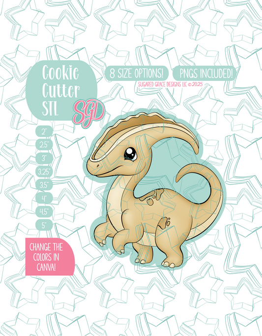 Yellow Parasaur Dinosaur Cookie Cutter STL File with PNG Images to Match - For 3D Printing and Edible Ink Printers