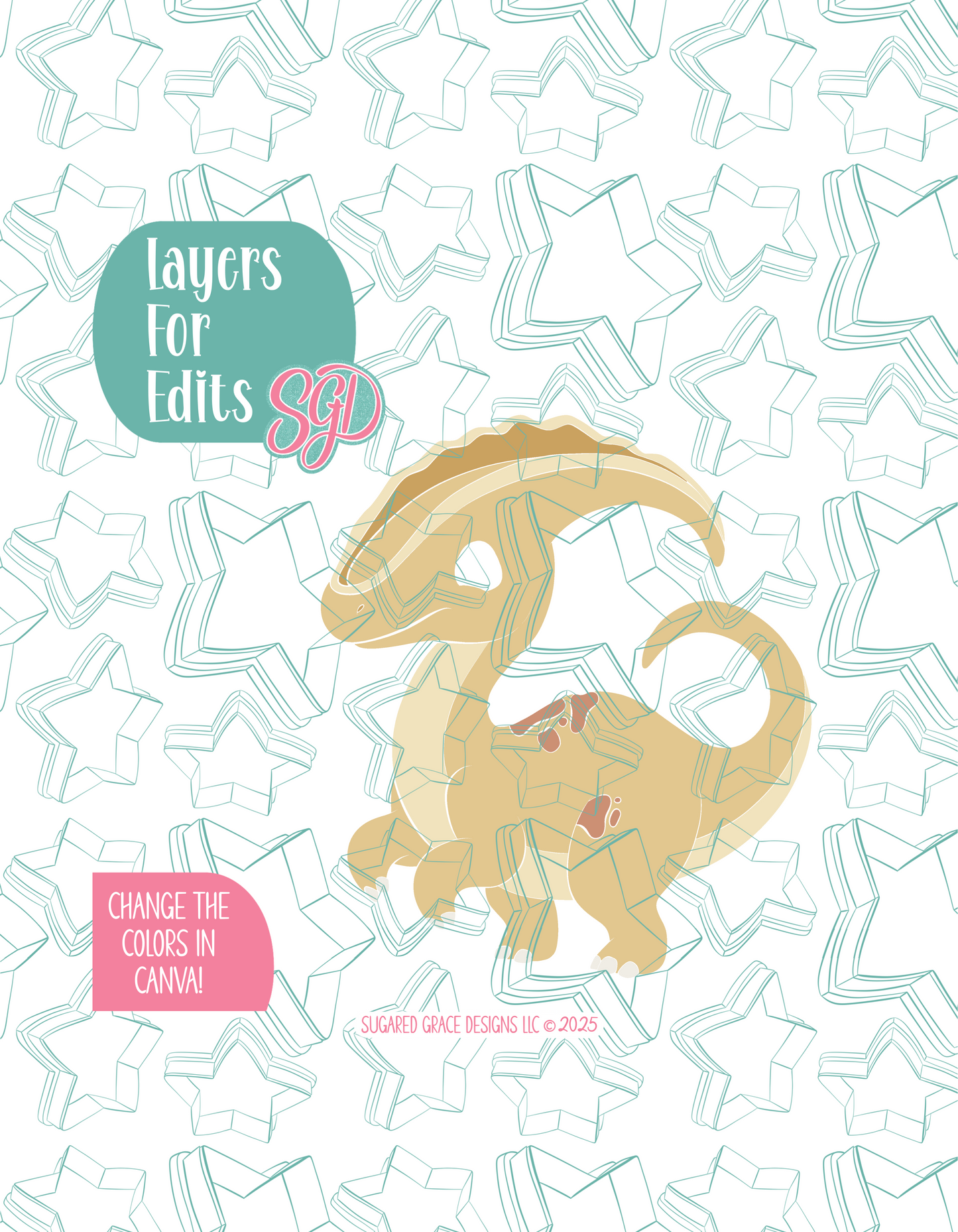 Yellow Parasaurolophus Dinosaur Cookie Cutter with PNG Images to Match - Hand Drawn Graphics for Edible Ink Printers