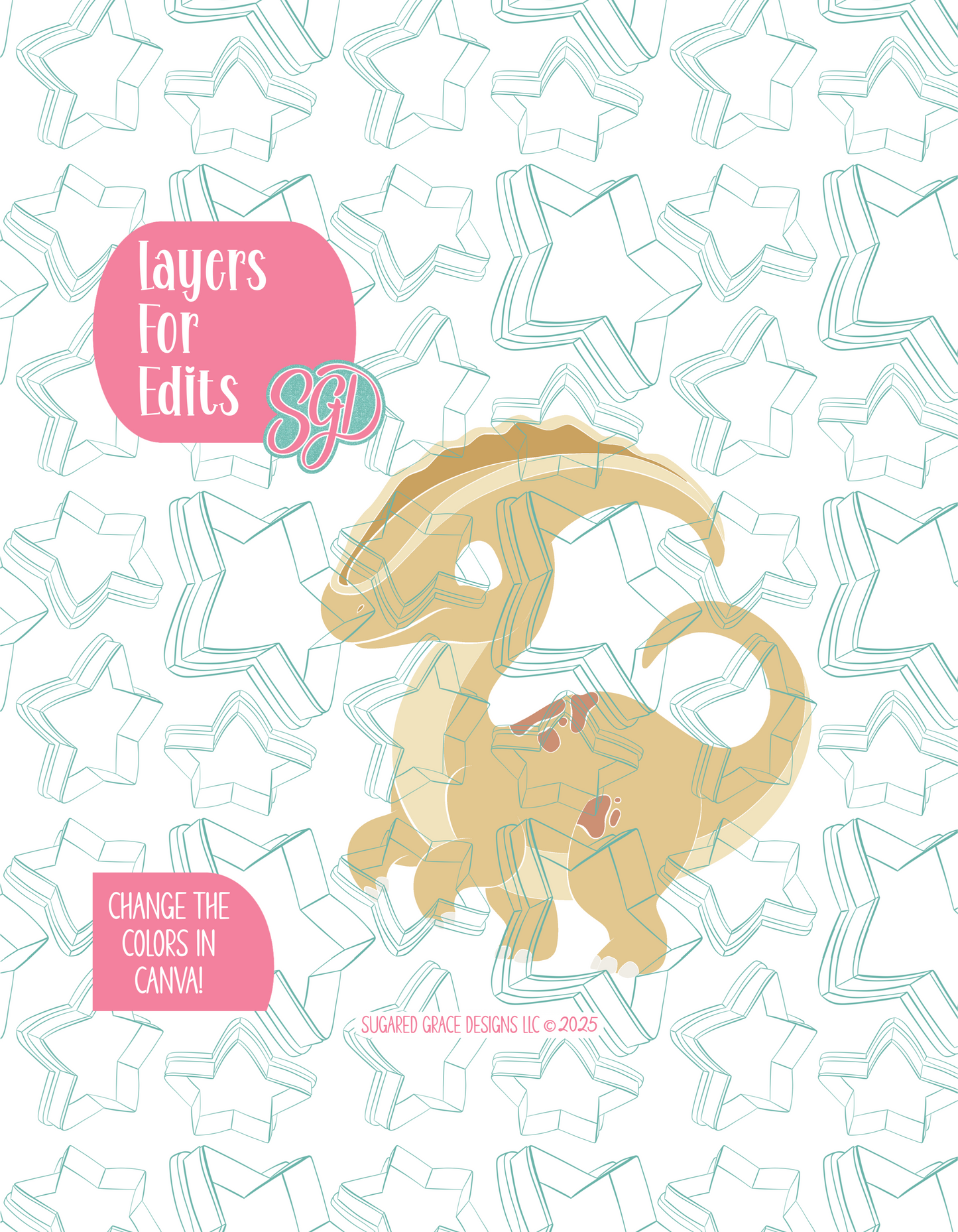 Yellow Parasaur Dinosaur PNG Image Set for Edible Ink Printers - Hand Drawn Editable Graphic