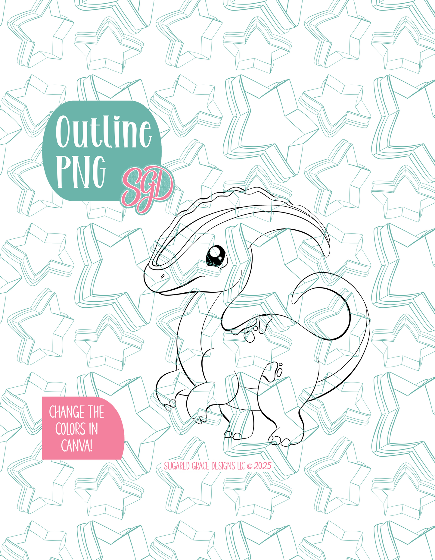 Yellow Parasaurolophus Dinosaur Cookie Cutter with PNG Images to Match - Hand Drawn Graphics for Edible Ink Printers