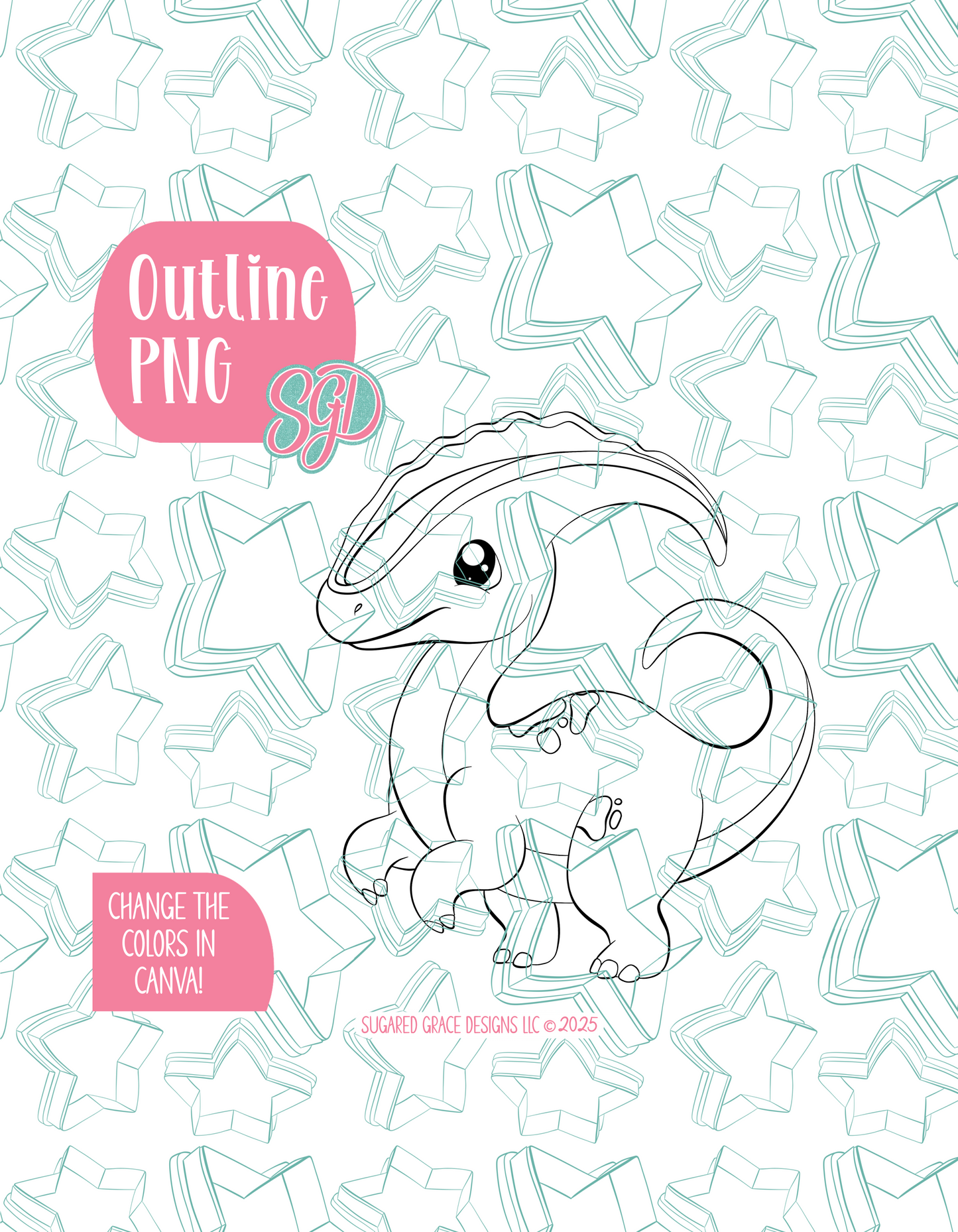 Yellow Parasaur Dinosaur PNG Image Set for Edible Ink Printers - Hand Drawn Editable Graphic