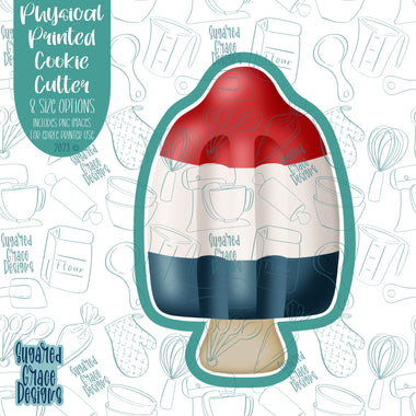 Patriotic Red, White, and Blue Popsicle Cookie Cutter with Matching Printable PNG Images for Edible Ink Partners Including Eddie