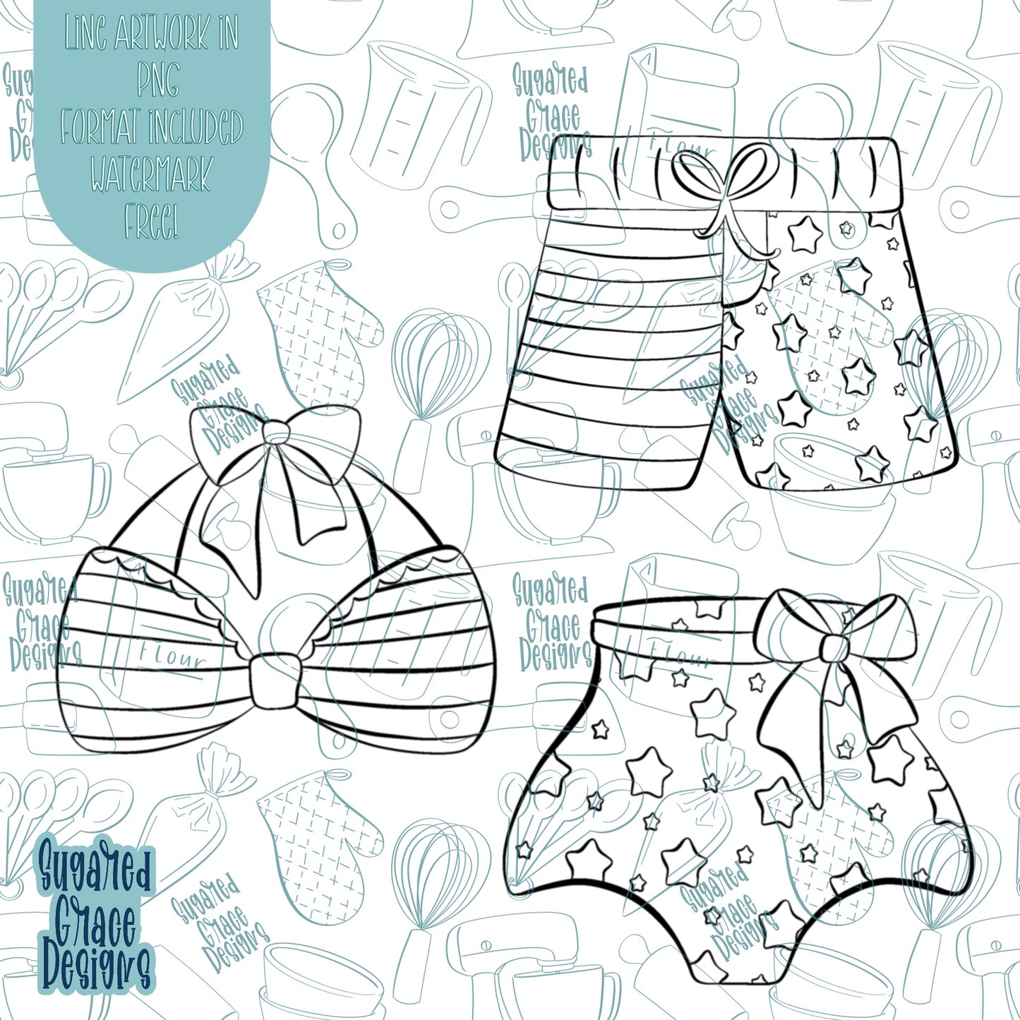 4th of July Patriotic Swim Wear Cookie Cutter STL File Set for 3D Printing with Matching Printable PNG Images for Edible Ink Printers Including Eddie