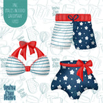 4th of July Patriotic Swim Wear Cookie Cutter Set with Matching PNG Images for Edible Ink Printers Including Eddie