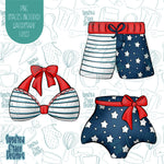 4th of July Patriotic Swim Wear Cookie Cutter Set with Matching PNG Images for Edible Ink Printers Including Eddie