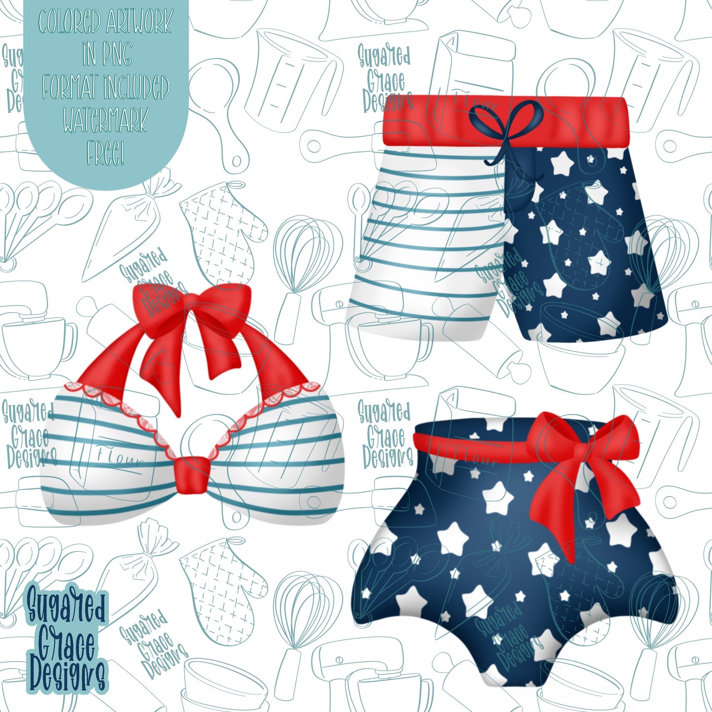 4th of July Patriotic Swim Wear Cookie Cutter STL File Set for 3D Printing with Matching Printable PNG Images for Edible Ink Printers Including Eddie