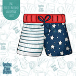 4th of July Patriotic Swim Trunks Cookie Cutter with Matching Printable PNG Images for Edible Ink Printers Including Eddie