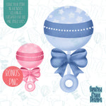 Baby rattle cookie cutter with matching png images for edible printers like Eddie