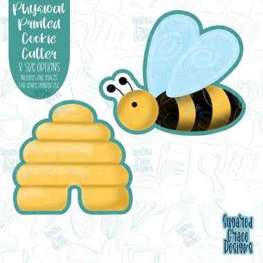 Bee and Hive cookie cutters with png images for edible printers including Eddie