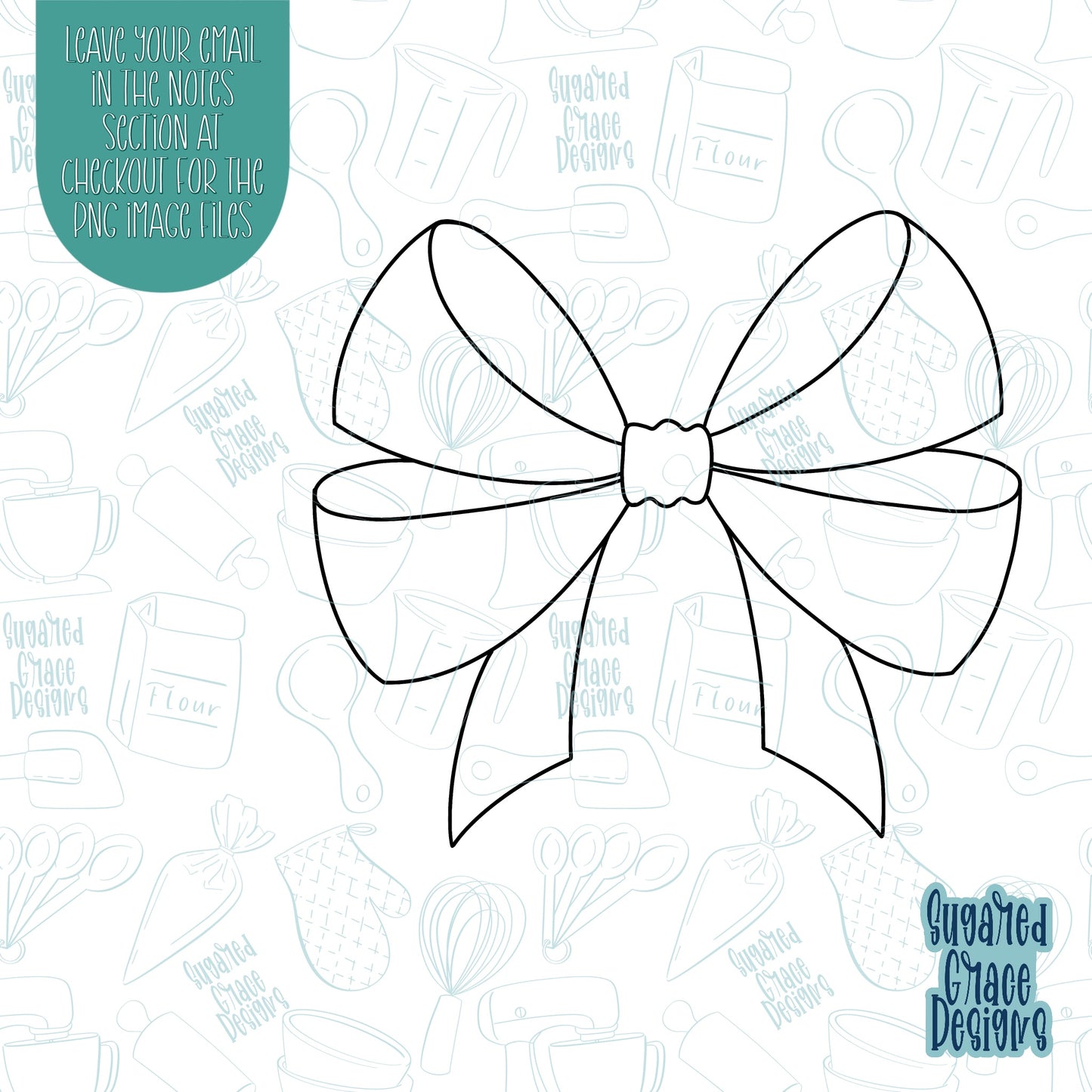 Blue Bow cookie cutter with png image for edible printers including Eddie
