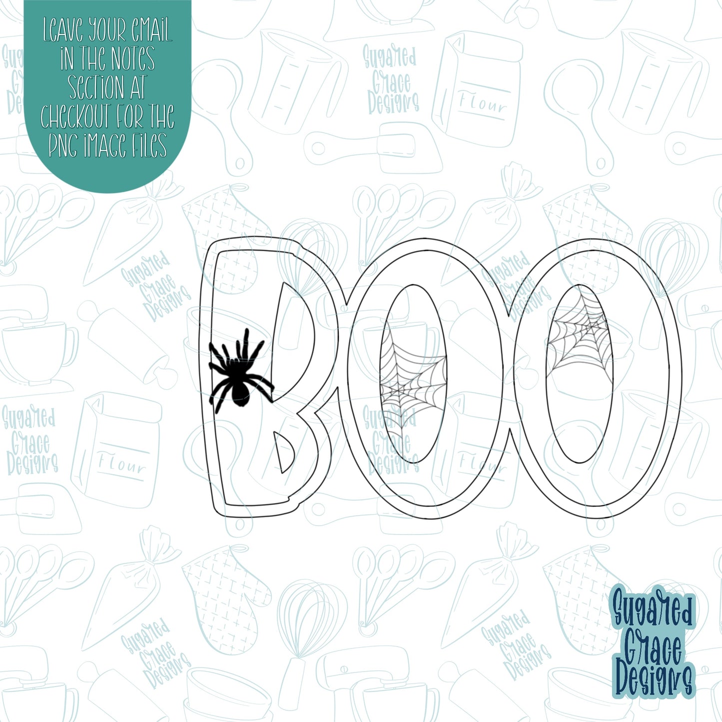 Halloween Boo word plaque cookie cutter with png images for edible printers including Eddie